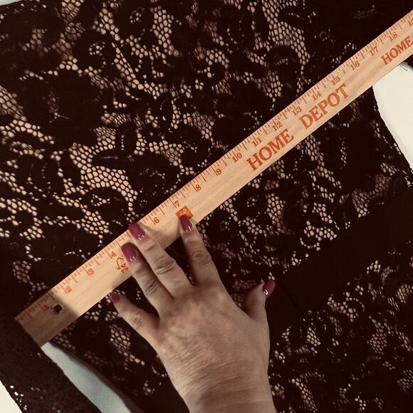 Miss May Womens Dress Medium Black Floral Lace Tan Lining Flare Sleeves A Line - Picture 11 of 16